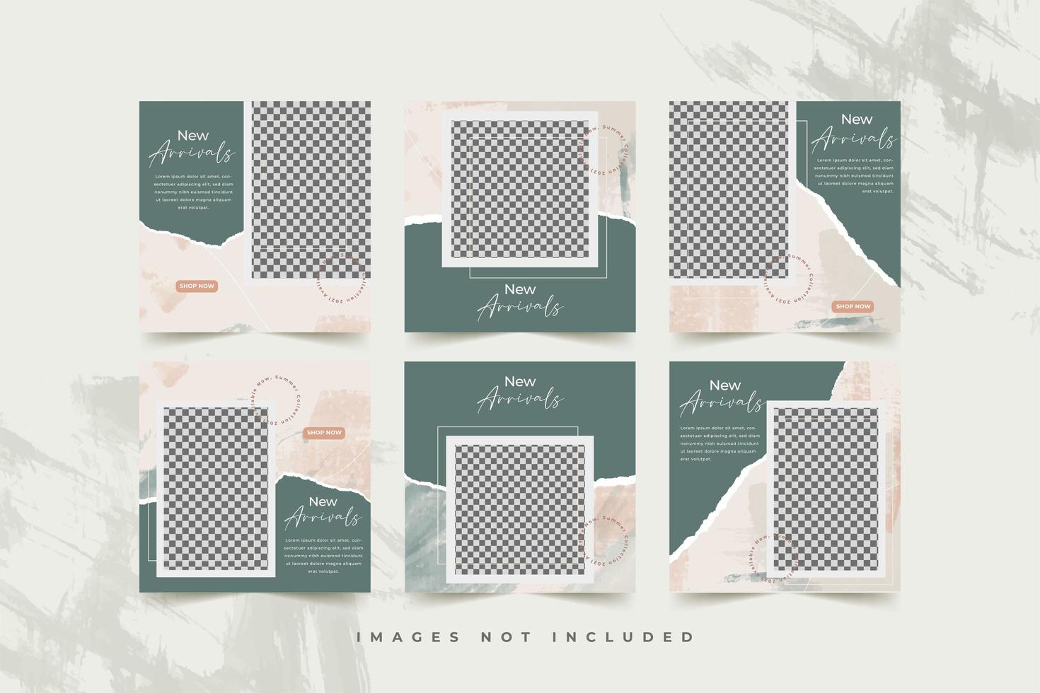 Fashion social media template set with abstract watercolor and torn paper background vector