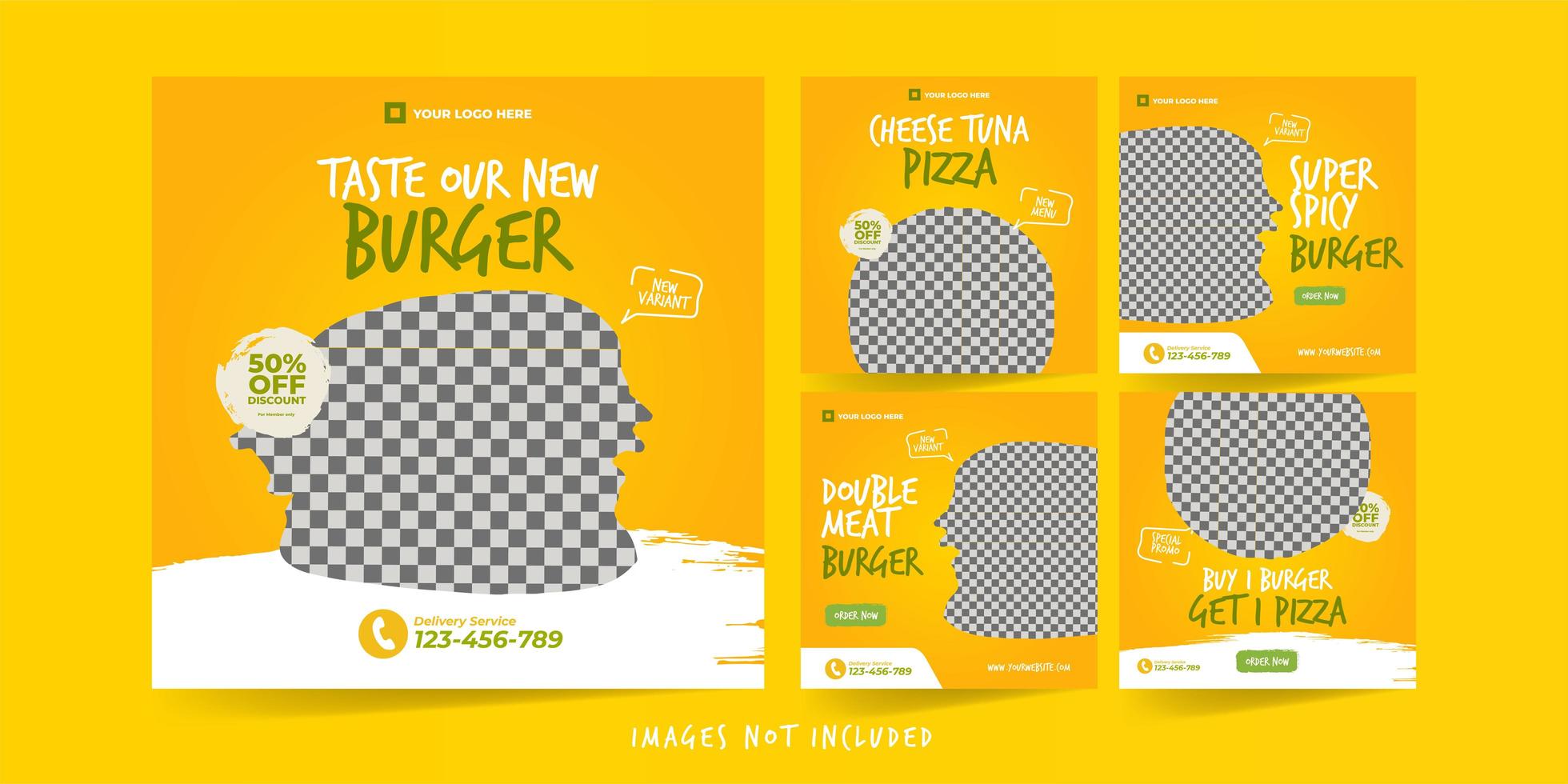 Fast Food Banner for Social Media Advertising Template Set vector