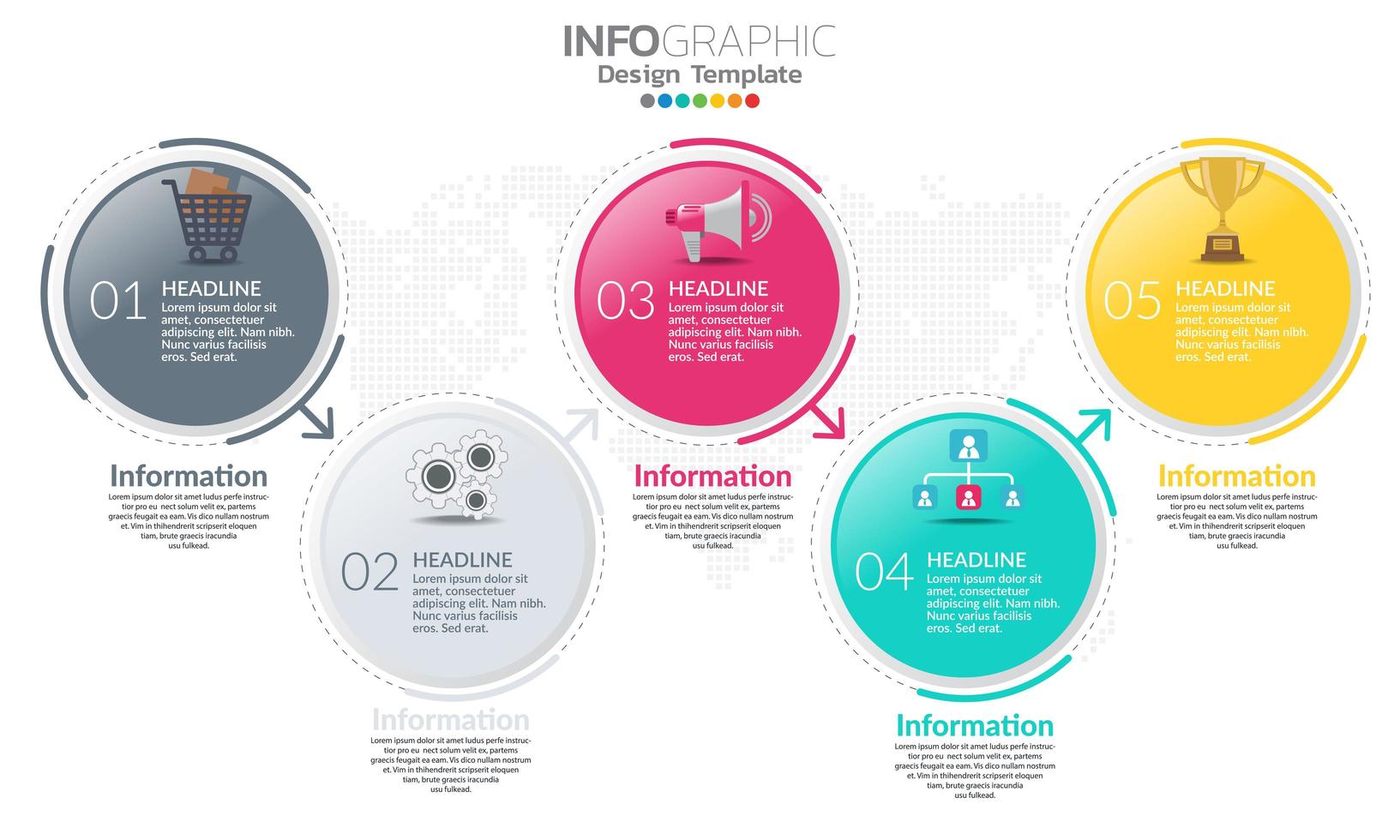 Timeline infographic template with arrows and 5 options flat design vector