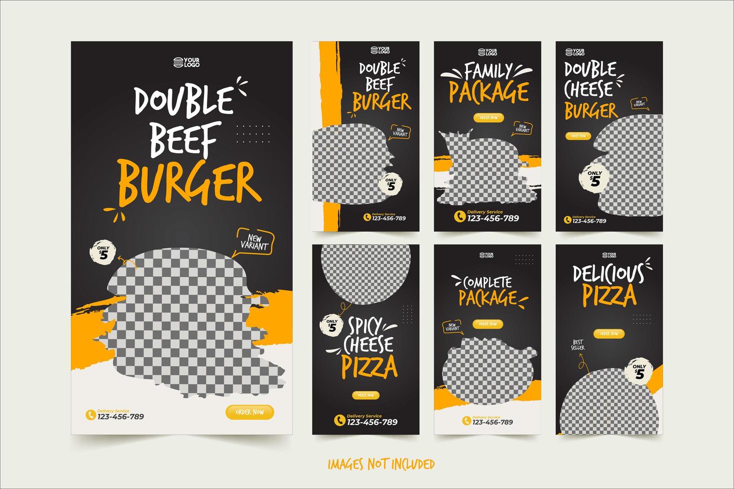 Fast Food Banner for Social Media Advertising Template Set vector