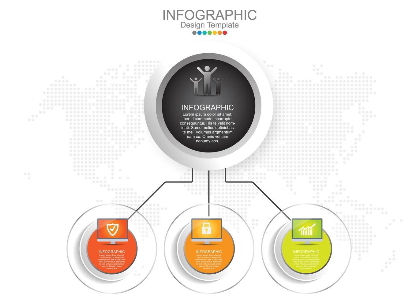 Vector infographic template with three options and icons.