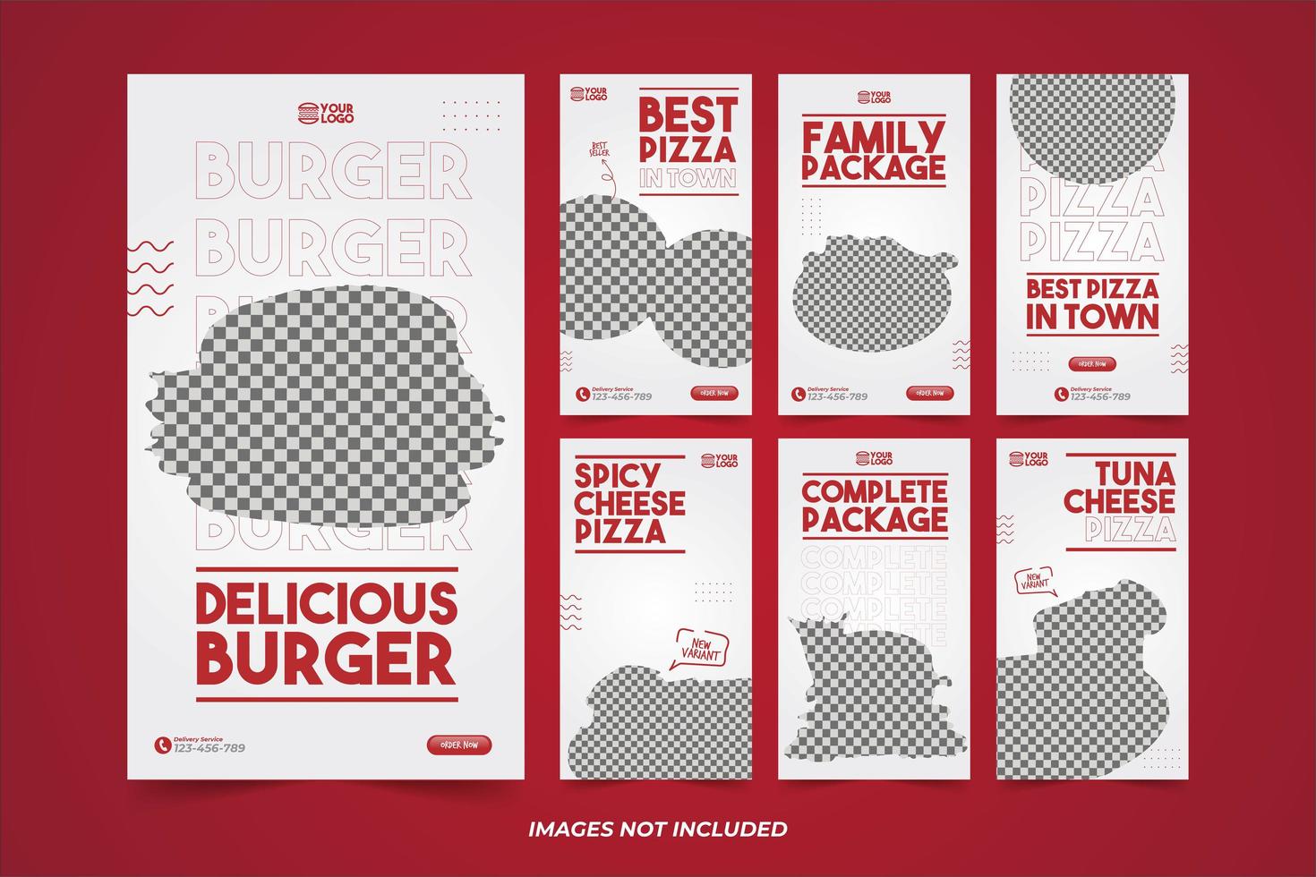 Fast Food Banner for Social Media Advertising Template Set vector