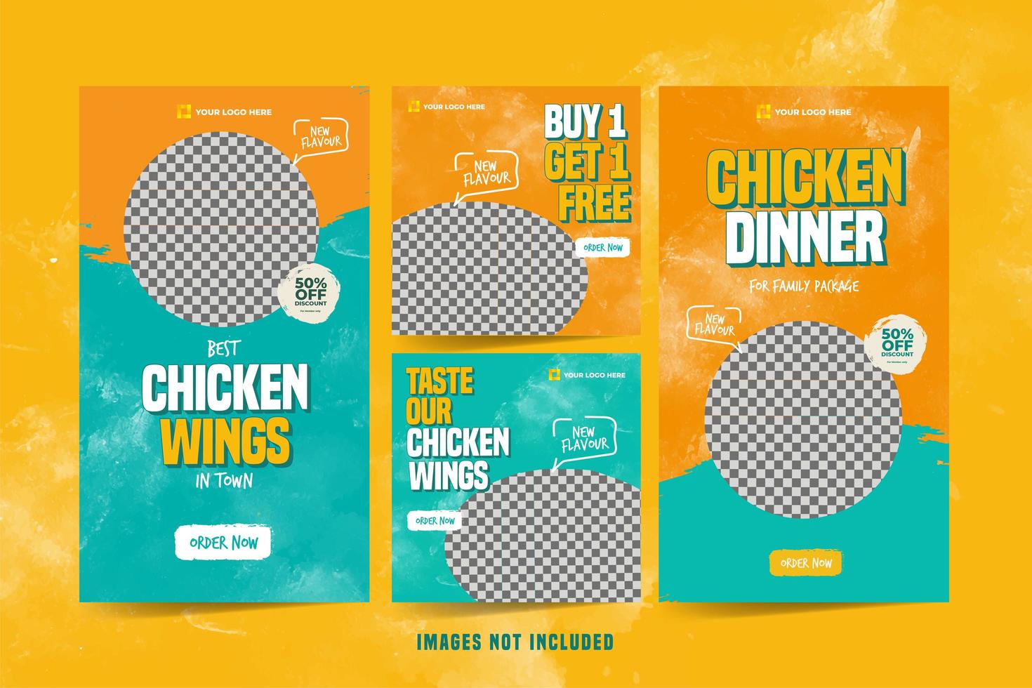 Chicken Wings Banner for Social Media Advertising Template Set vector