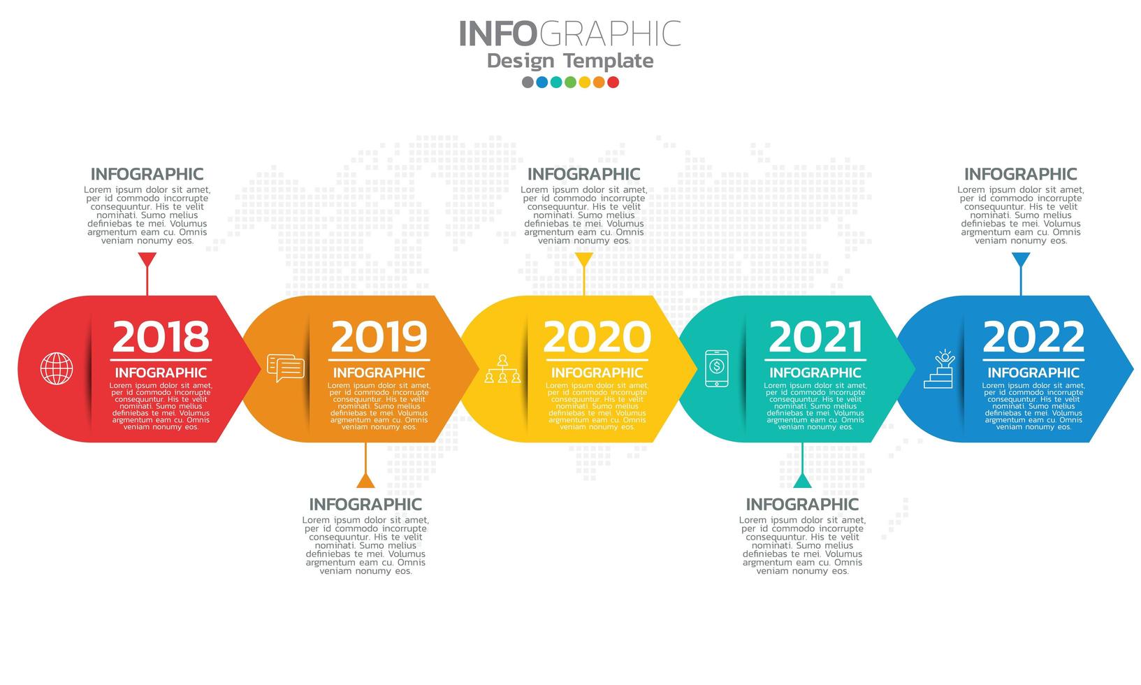 Timeline infographic template with arrows and 5 options flat design vector