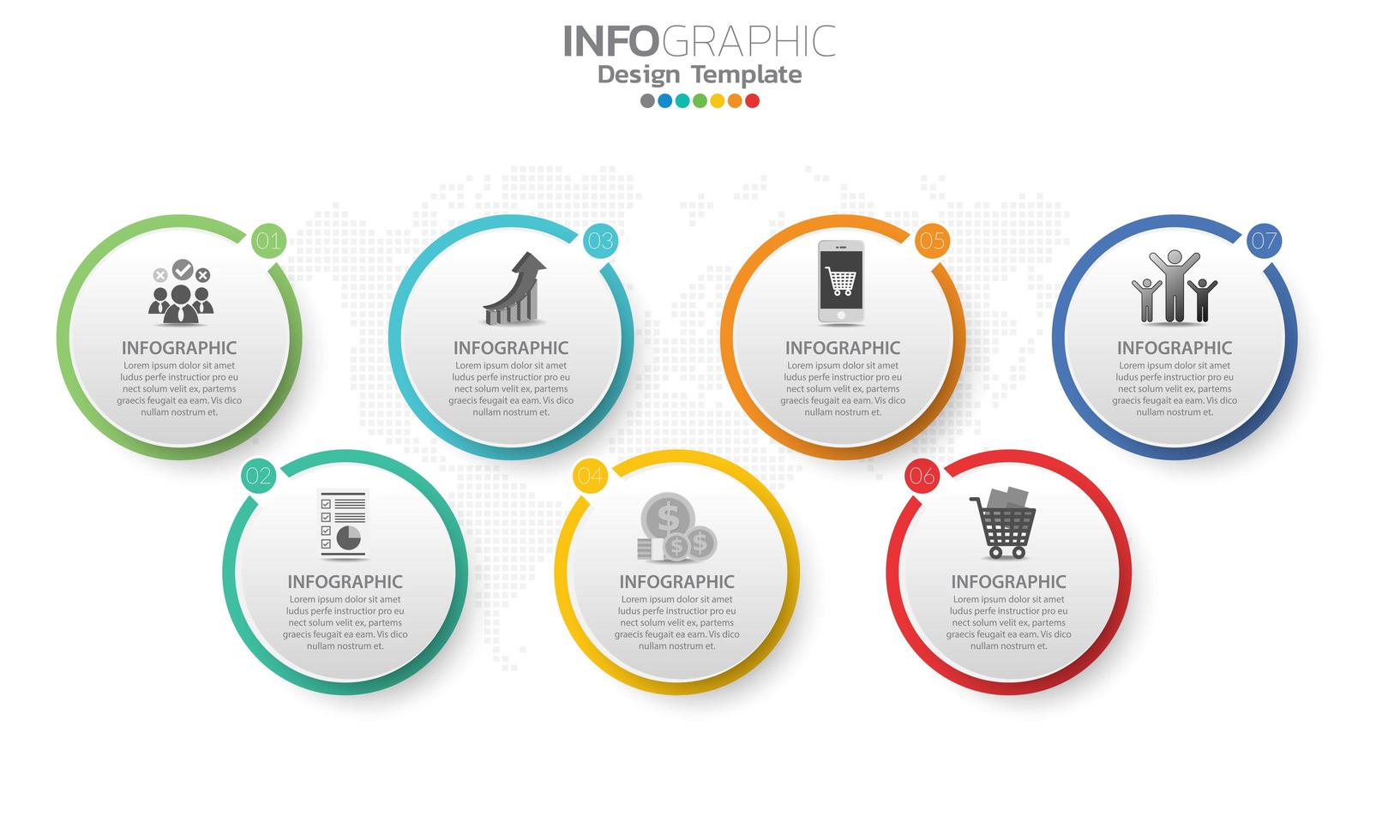 Elementos de infografía empresarial con 7 secciones o pasos. vector