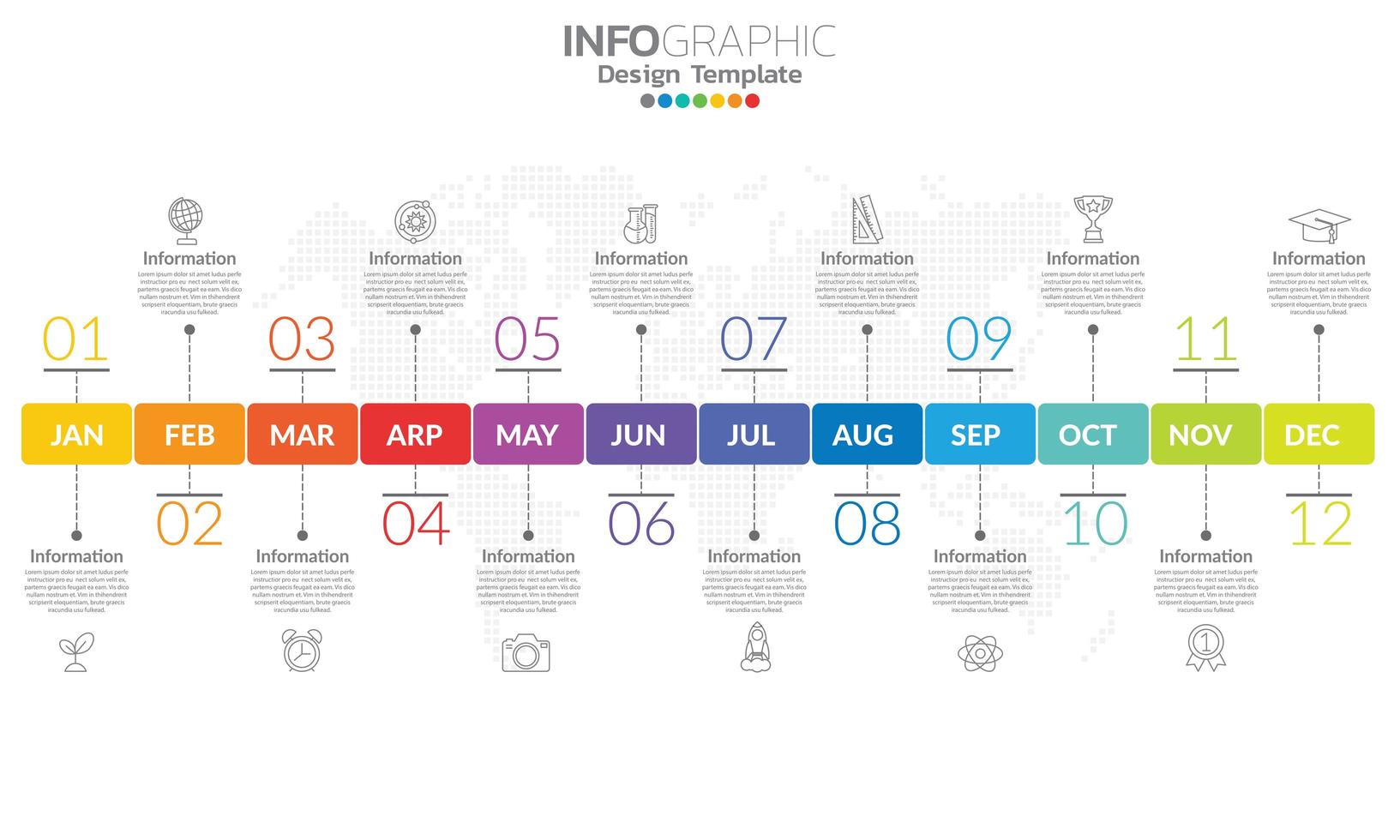 Timeline Infographic Template With 12 Label 12 Months 1 Year With