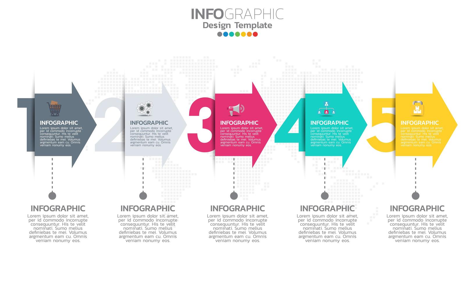 Plantilla de infografía de línea de tiempo con flechas y diseño plano de 5 opciones vector