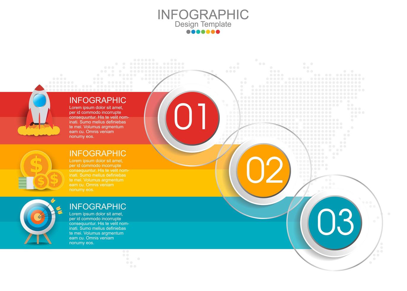 Vector infographic template with three options and icons.