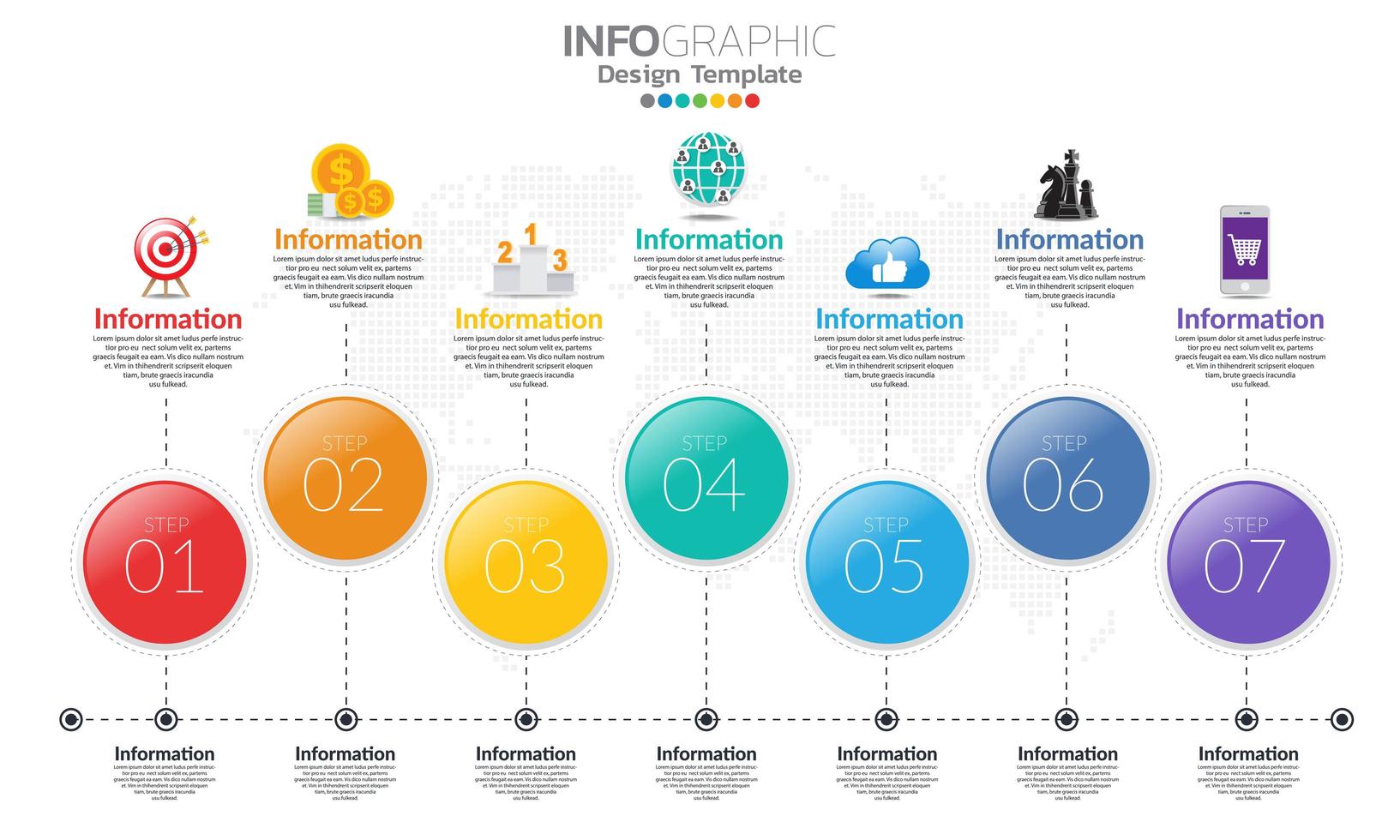 Timeline infographic template with 7 parts vector