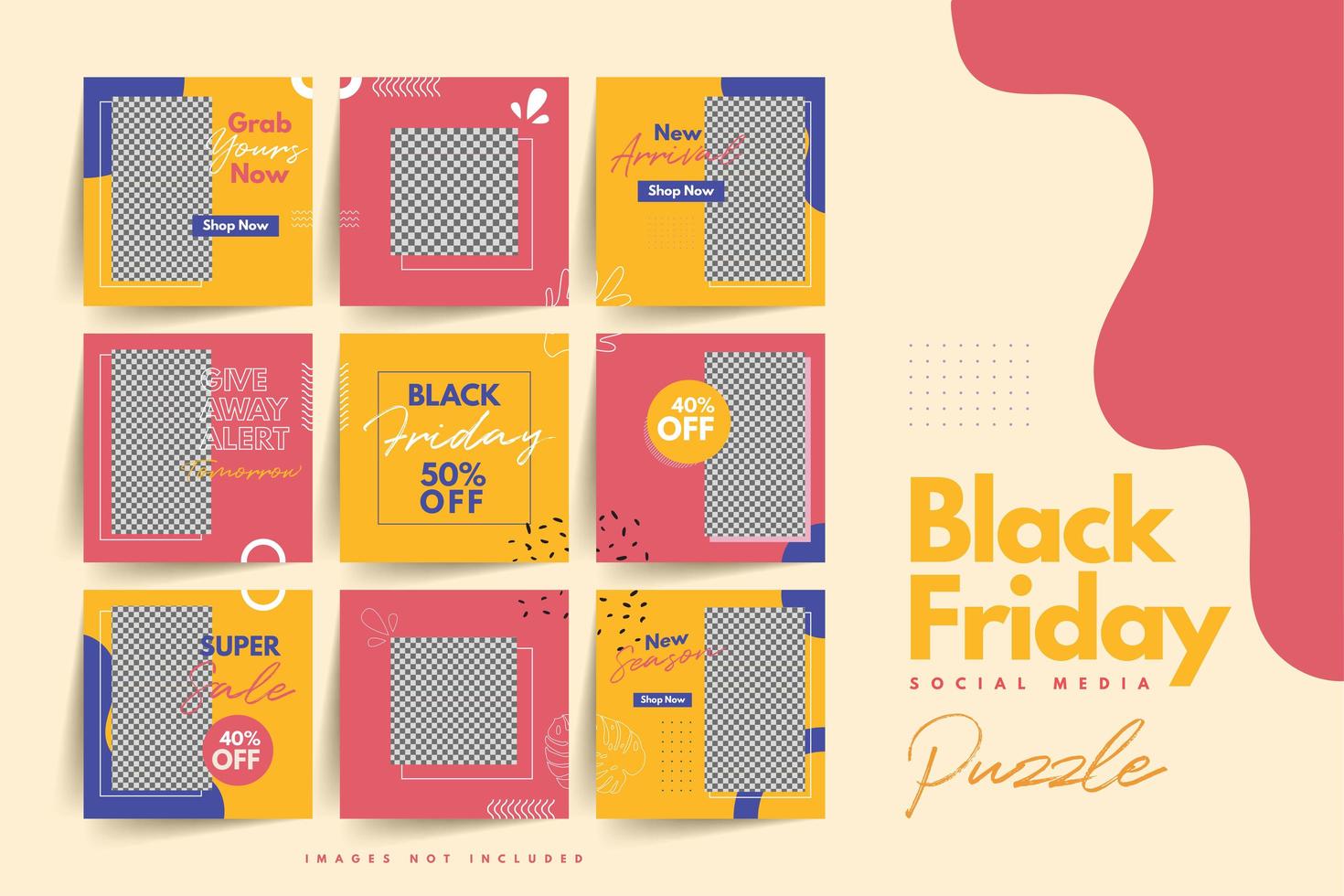 Trendy Colorful Black friday Social Media Puzzle Template for product sale and discount promotion vector