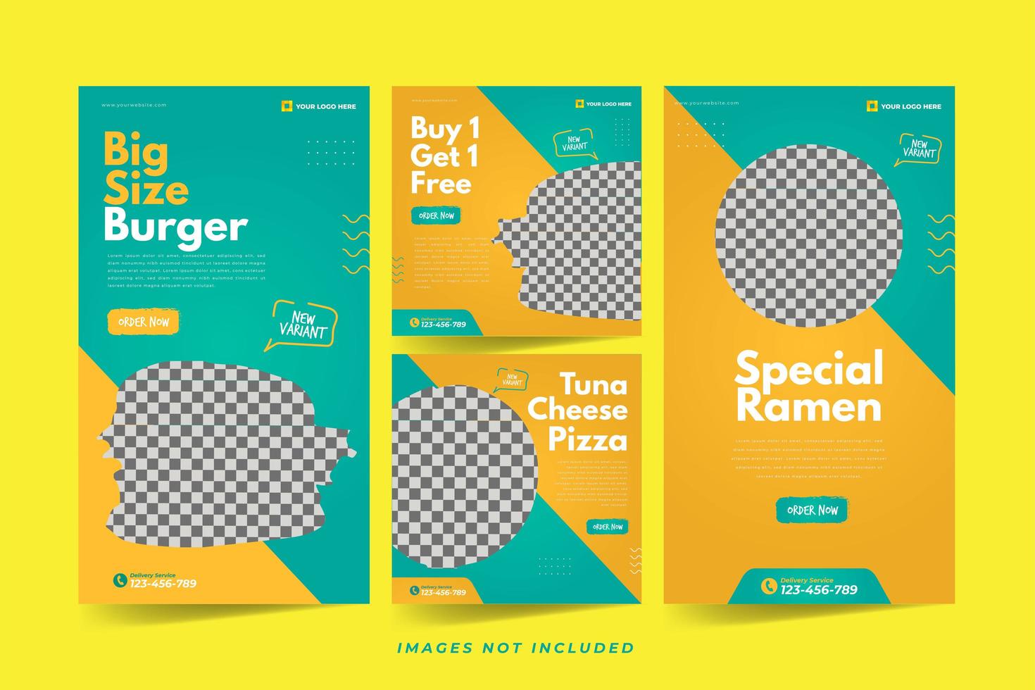 Restaurant Banner for Social Media Advertising Template Set vector