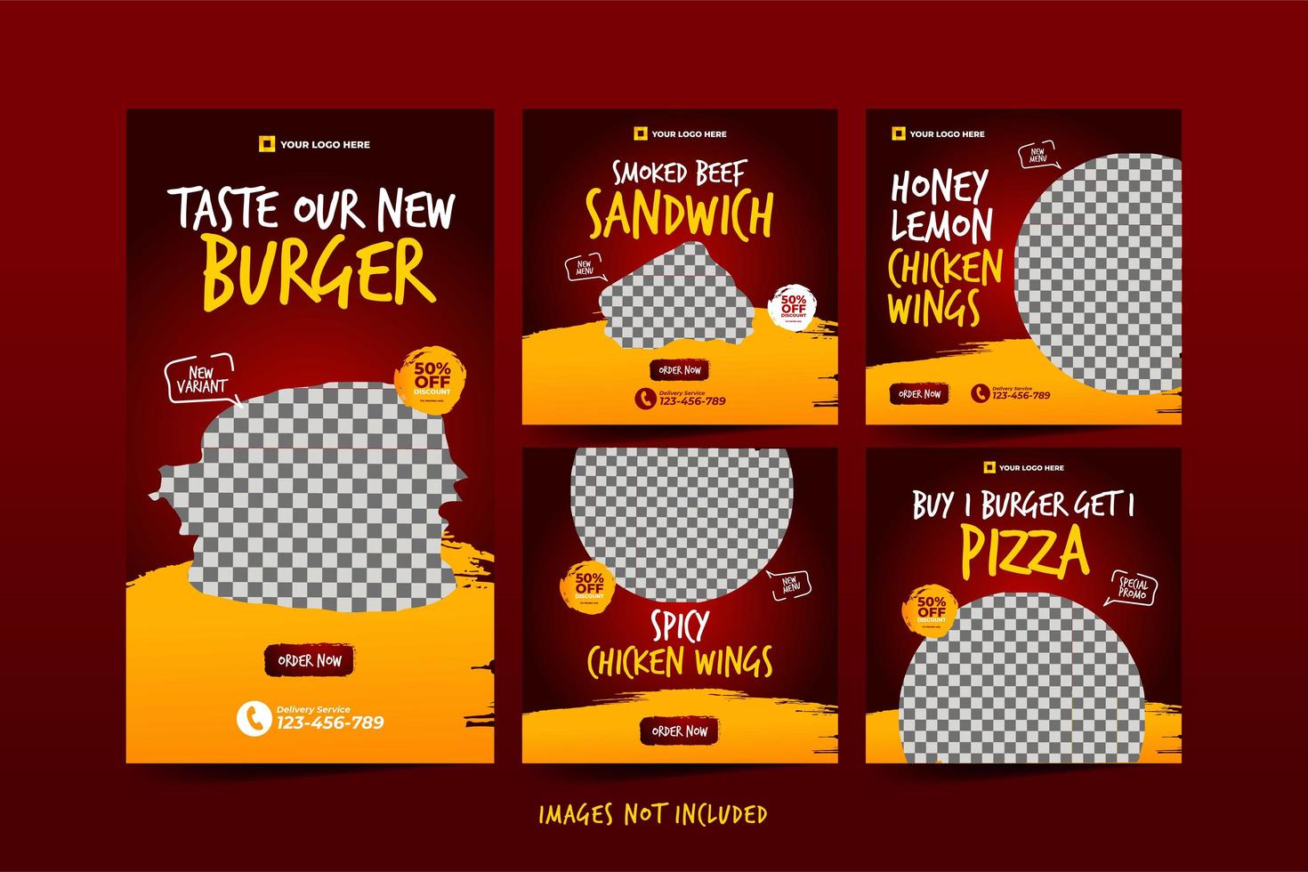 Fast Food Banner for Social Media Advertising Template Set vector