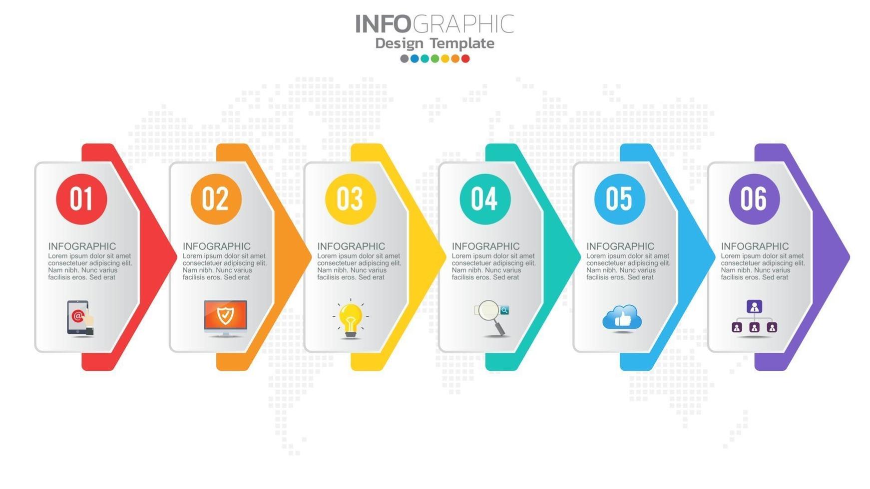 infografía diagrama de gráfico de color de 6 pasos, diseño de gráfico de negocios vector