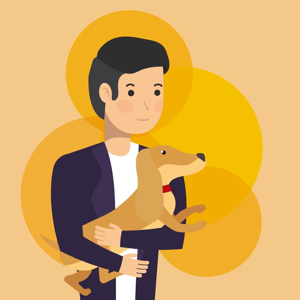 Man holding a dog vector