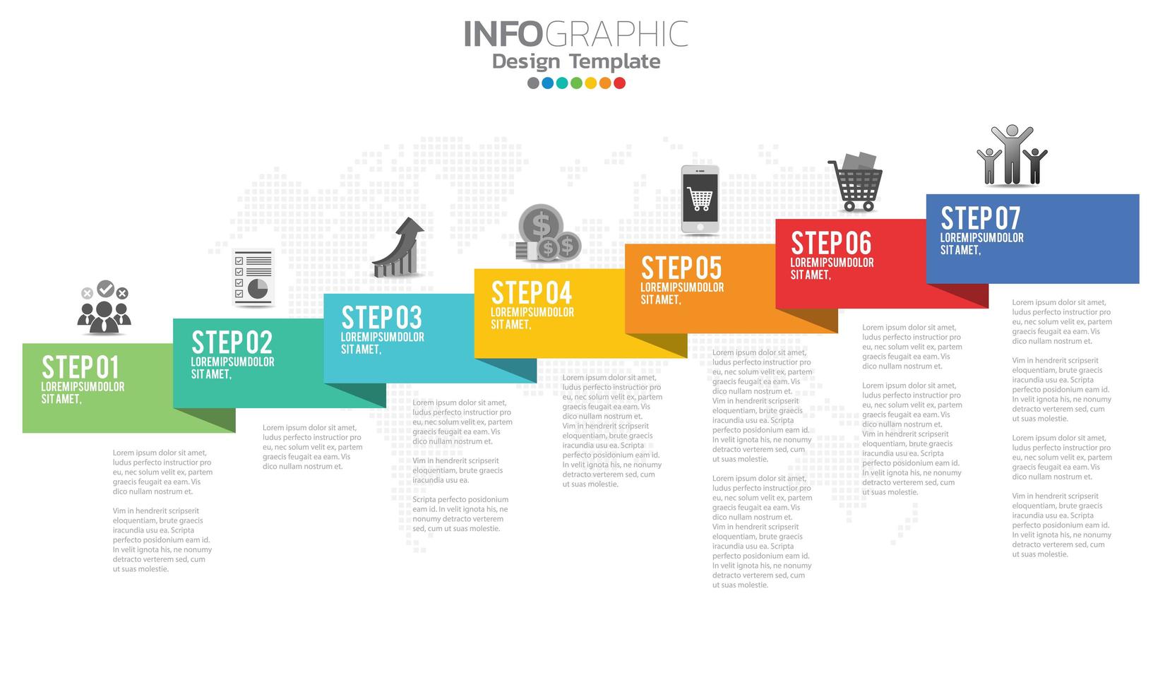 Elementos de infografía empresarial con 7 secciones o pasos. vector