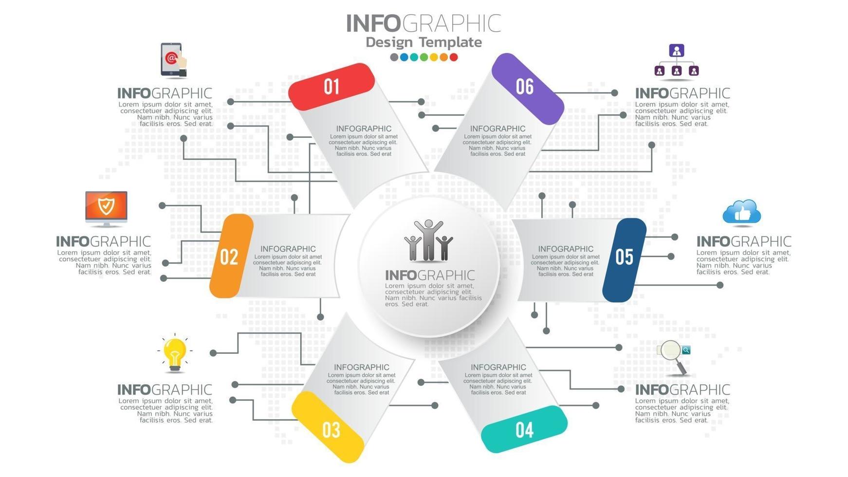 Infograph 6 step color chart diagram, business graph design vector