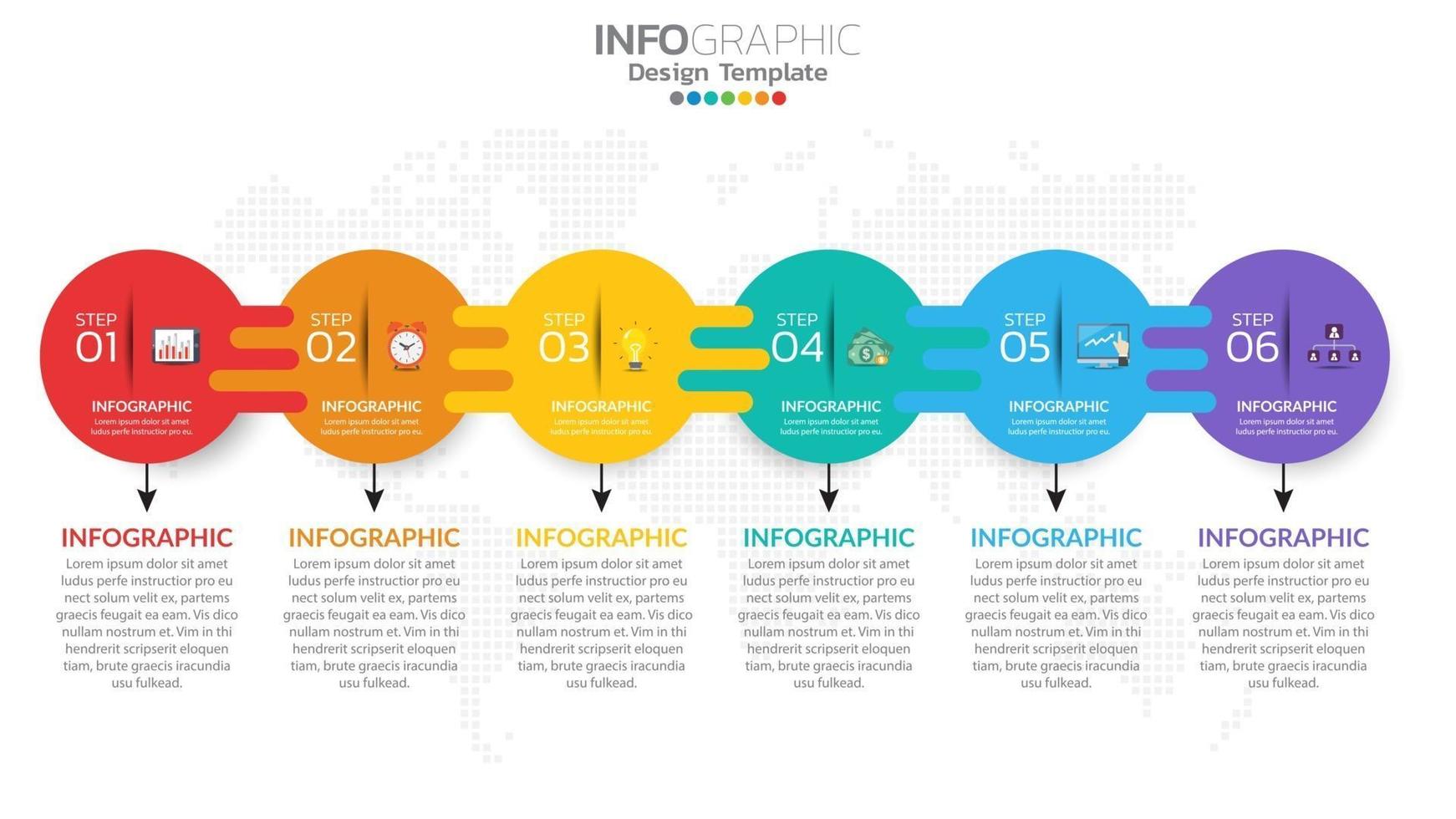 Infograph 6 step color element with circle graphic chart diagram, business graph design. vector