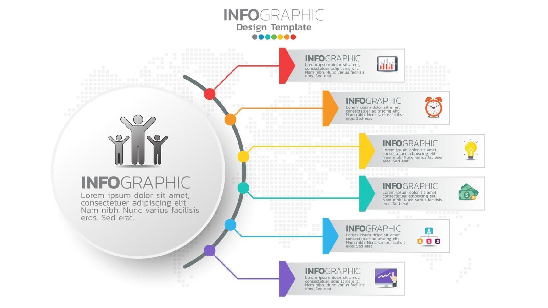 infografía elemento de color de 6 pasos con diagrama de gráfico circular, diseño de gráfico empresarial. vector