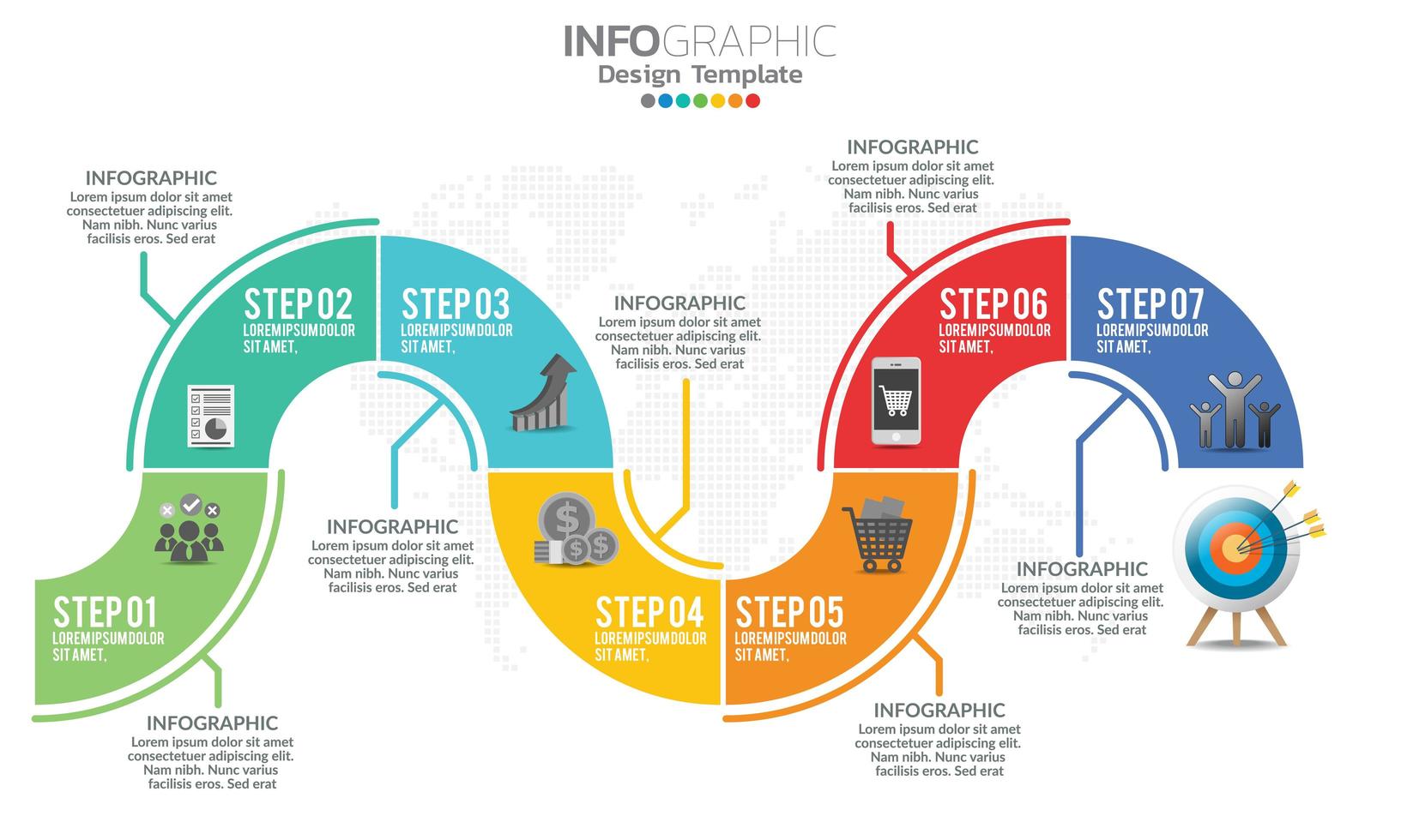 Business infographic elements with 7 sections or steps vector