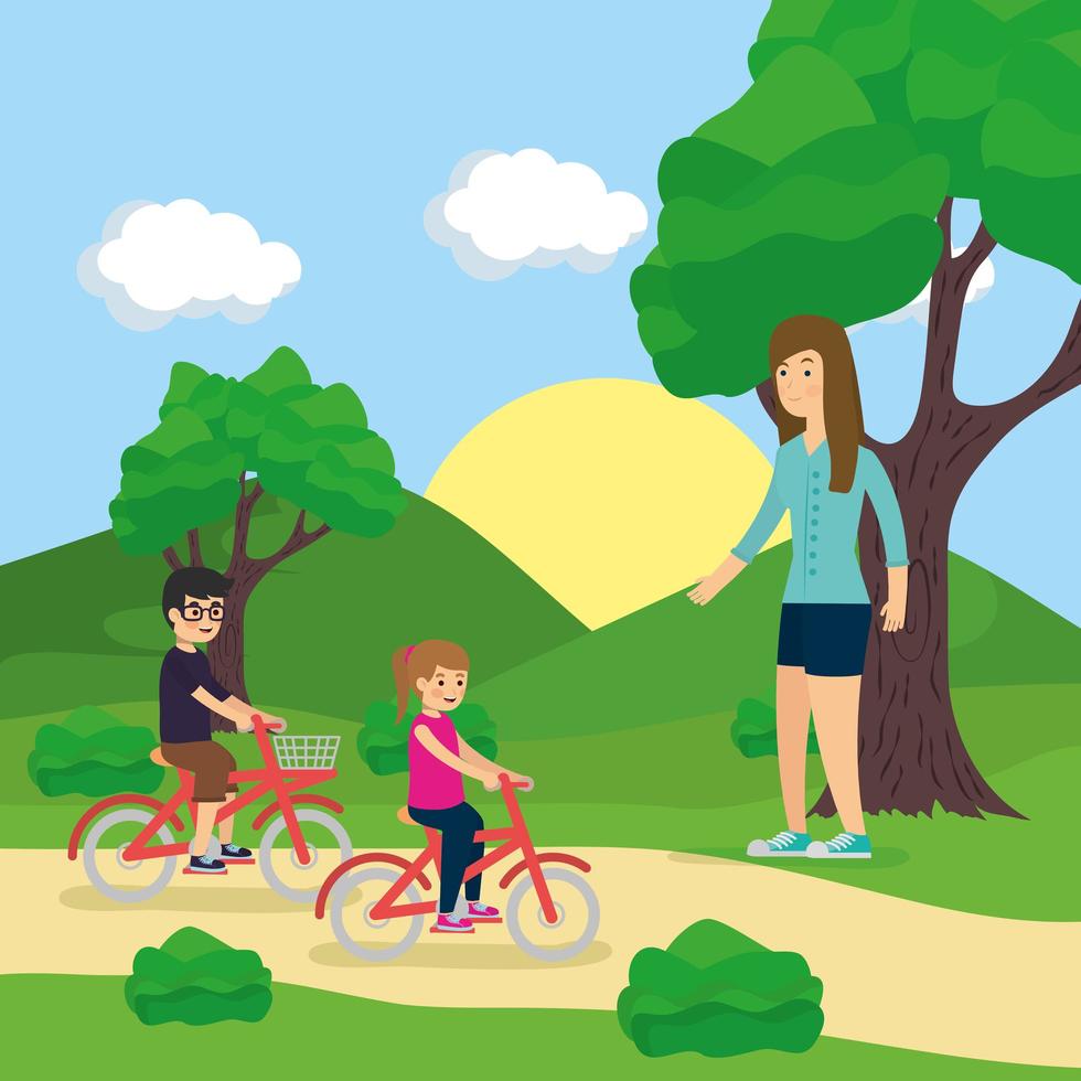 Family doing outdoors activities vector