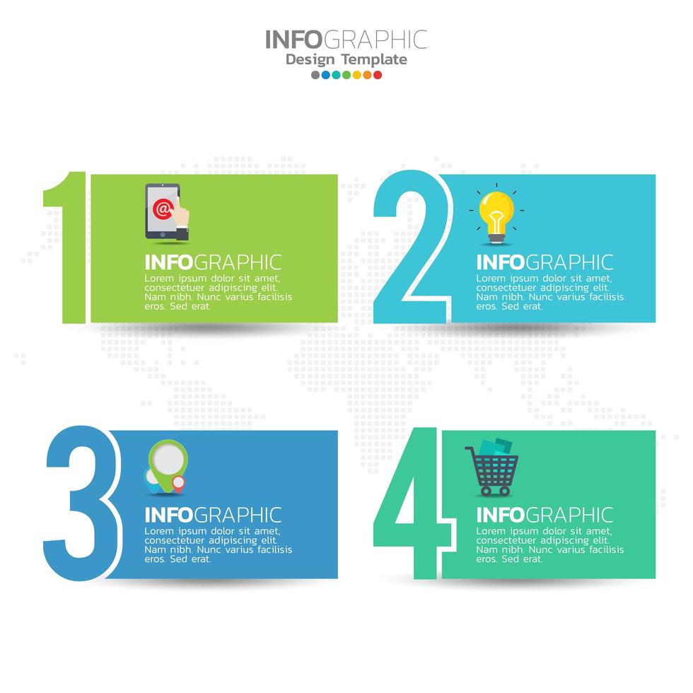 Elementos de infografía empresarial con 4 secciones o pasos, tema azul. vector