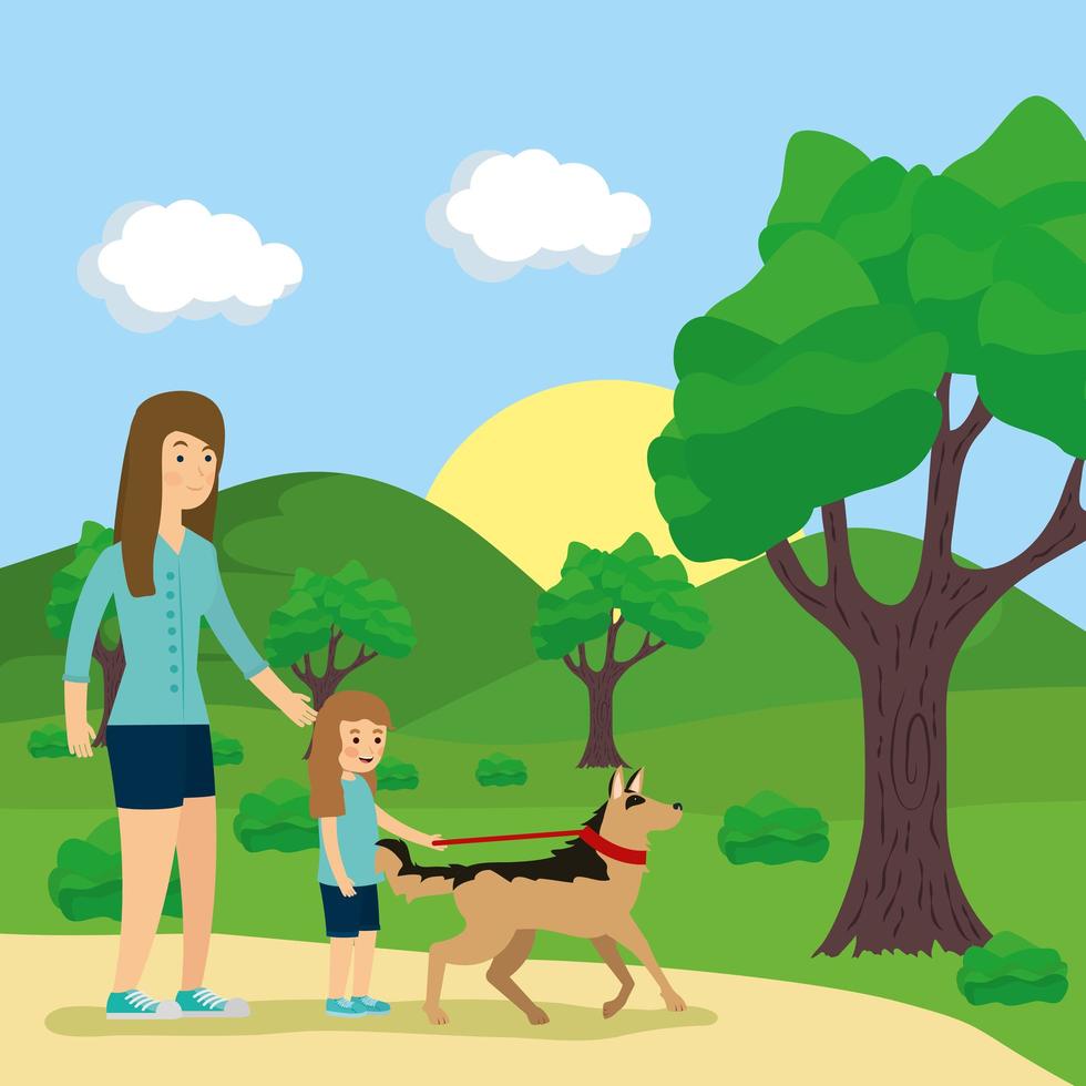 Family doing outdoors activities vector