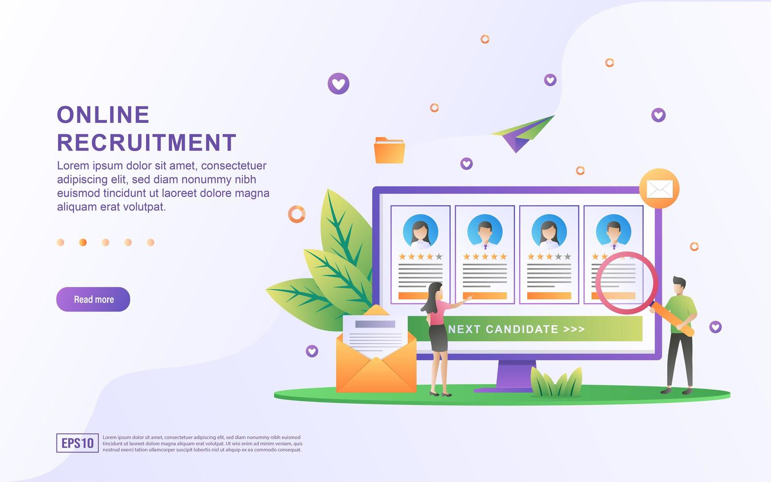 Illustration concept Online recruitment. Businessman and women open recruitment vector