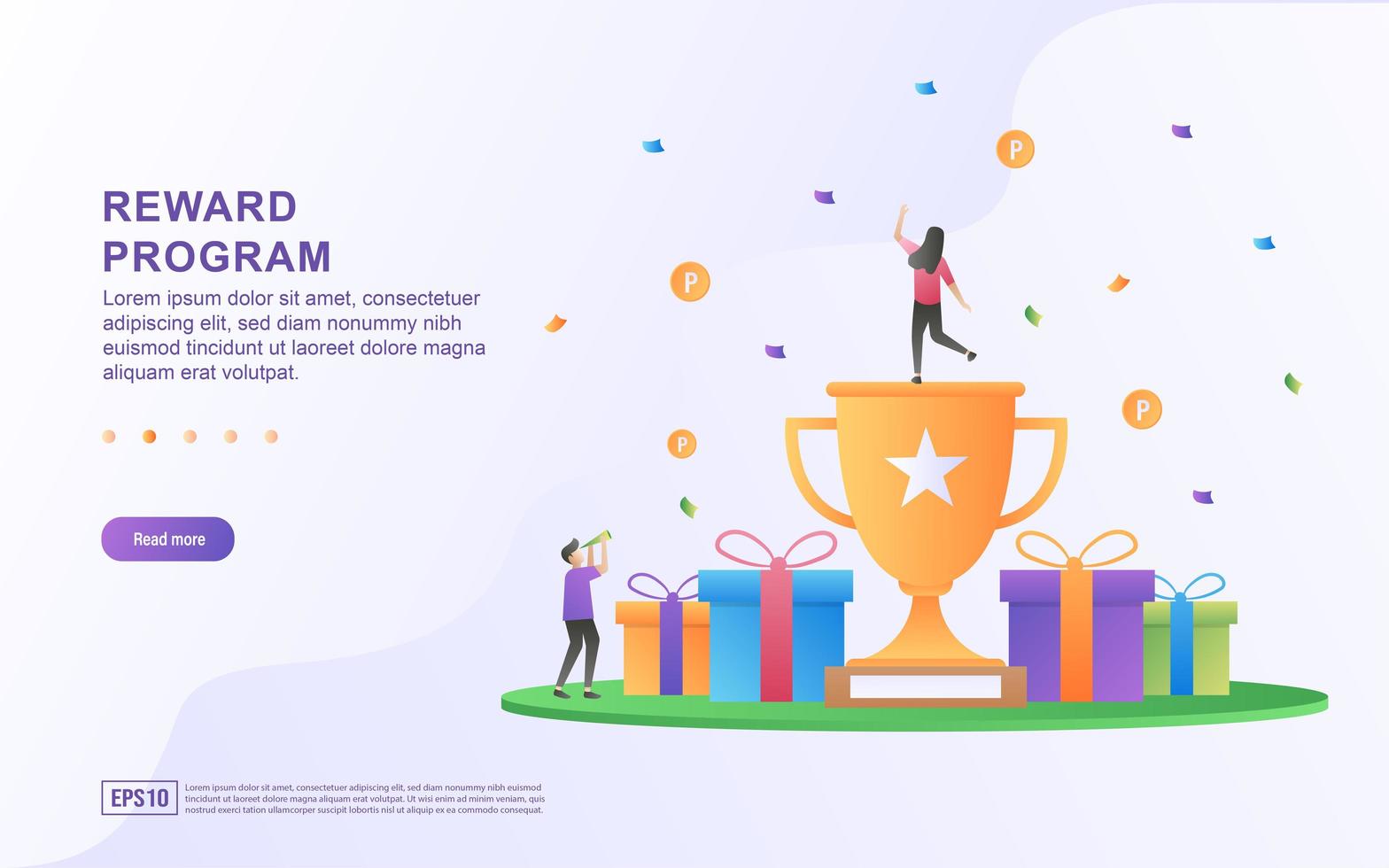 Reward program concept design, people getting cash rewards and gift from online shopping vector