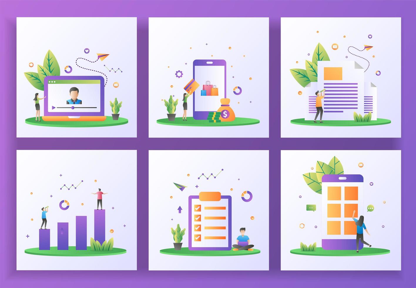Set of flat design concept. Online streaming, Online payment, Newsletter, Investment vector