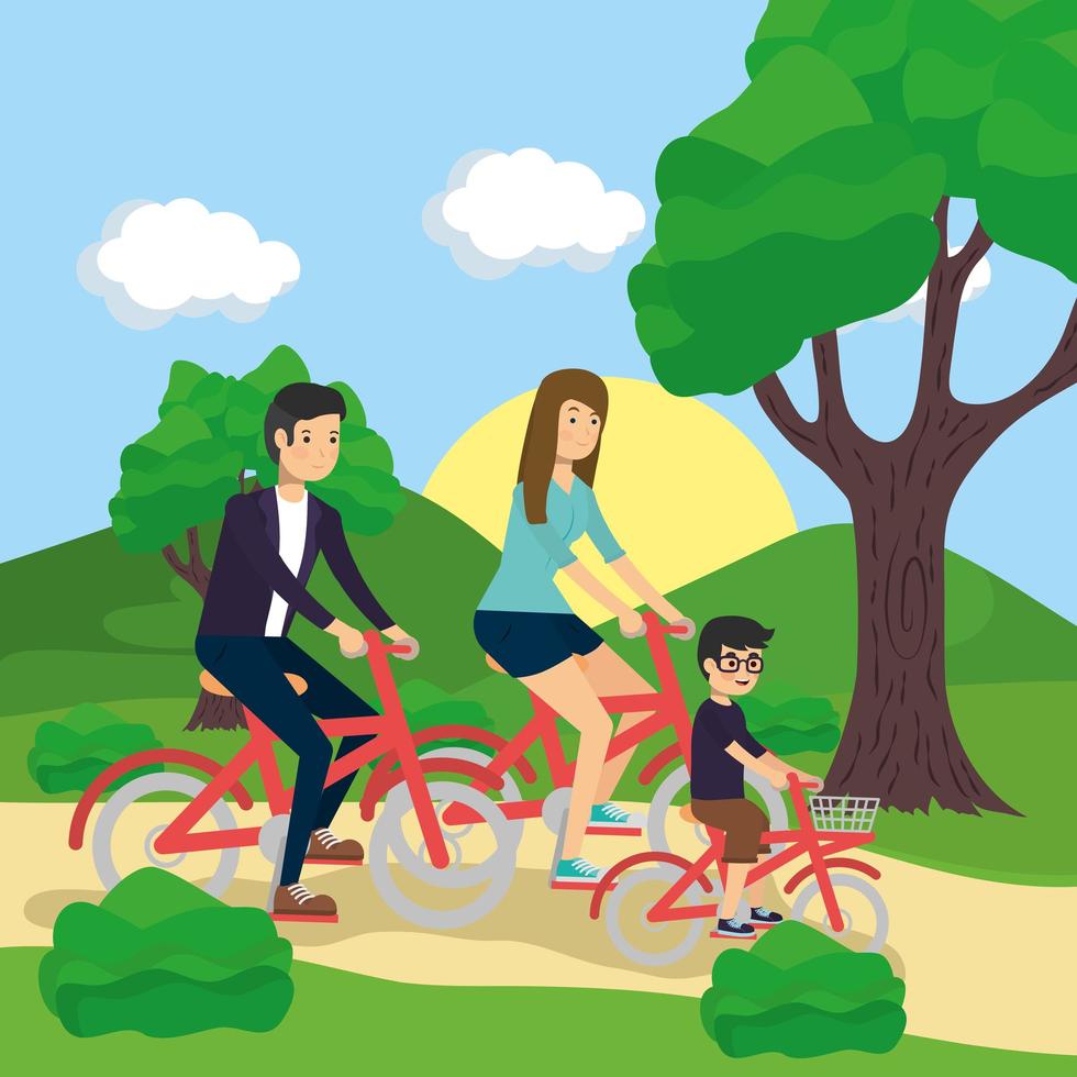 Family doing outdoors activities vector