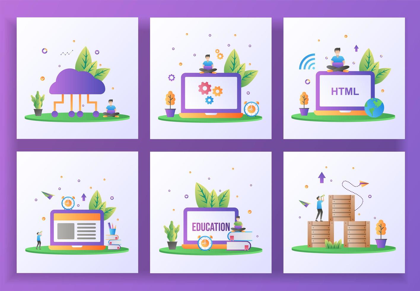 Set of flat design concept. Cloud computing, Maintenance, Web development, E-Learning vector