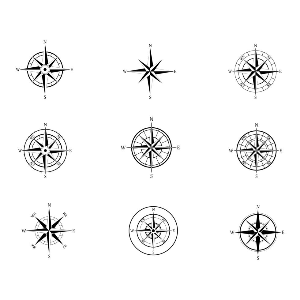 Set of vintage navigation compasses vector