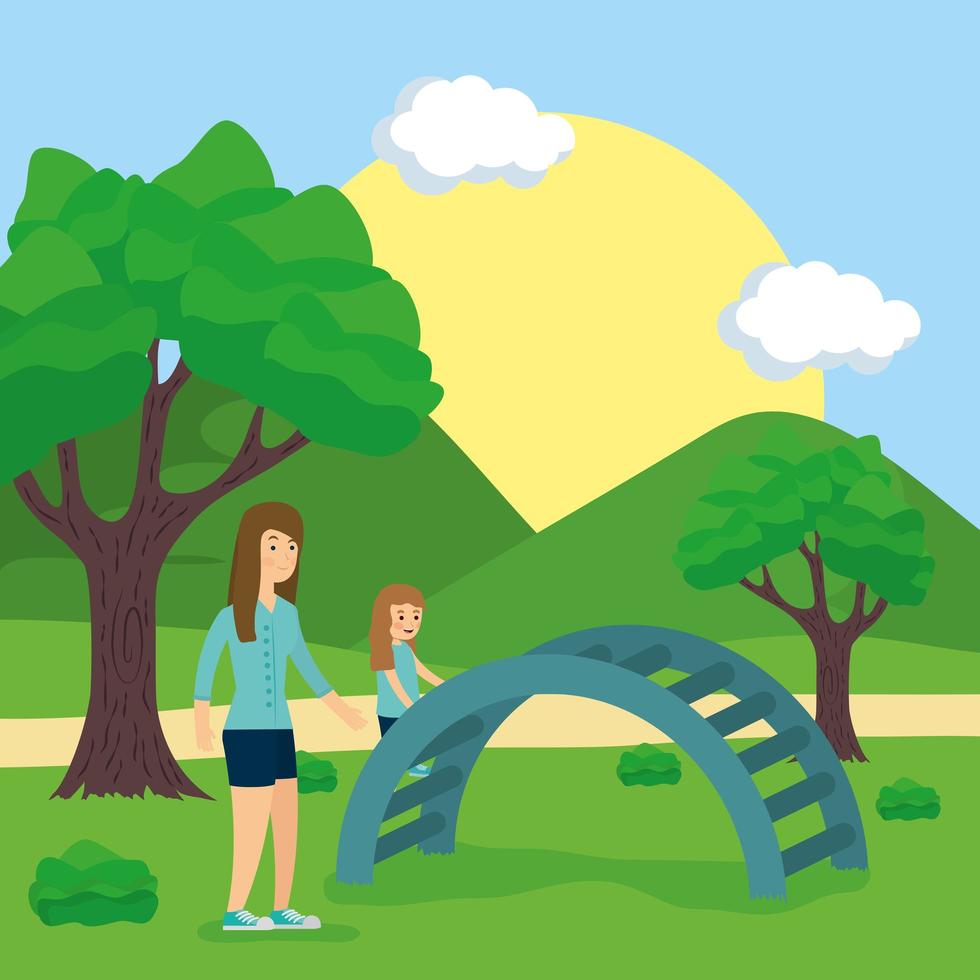 Family doing outdoors activities vector