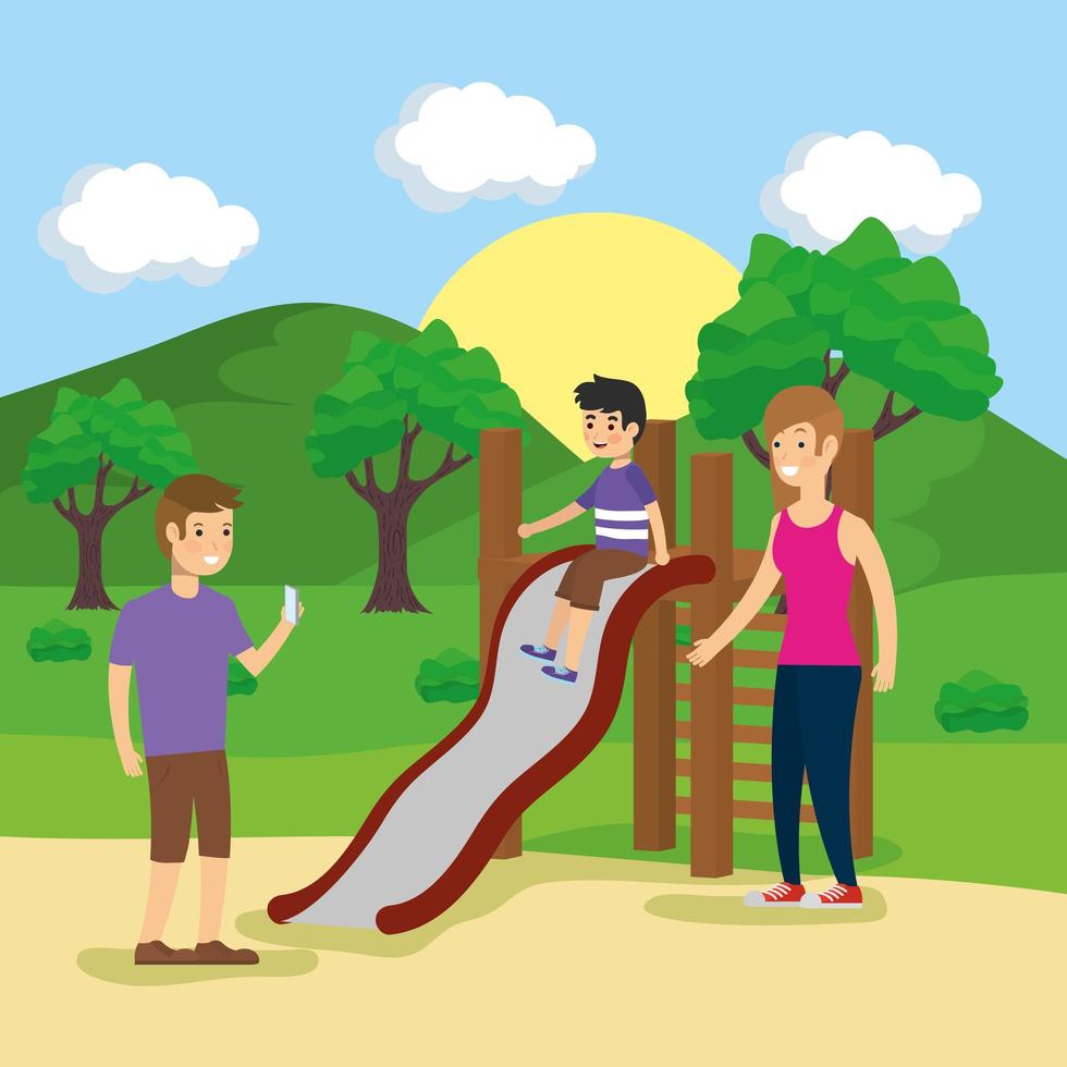 Family doing outdoors activities vector