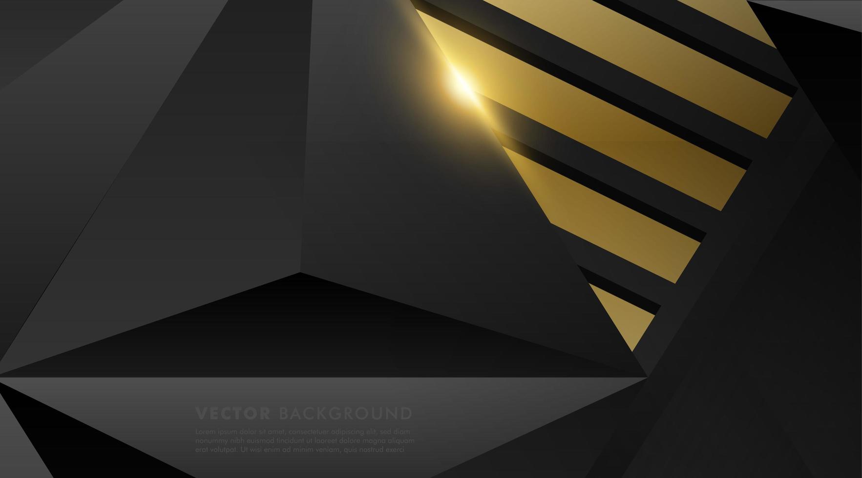 polígono negro gris con fondo de efecto de luz dorada vector