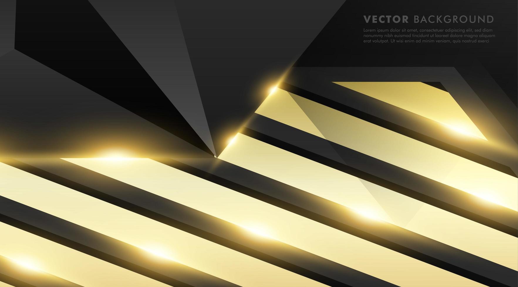 Black gray polygon with gold light effect background vector