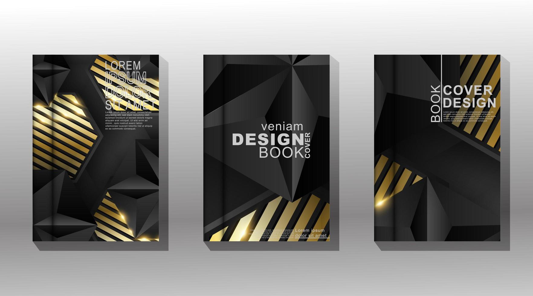 Luxury gold and black geometric cover design set vector