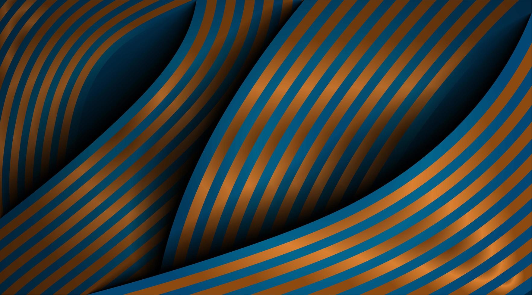 Diseño de onda de vector abstracto moderno 3d. líneas de textura dorada y fondo azul oscuro