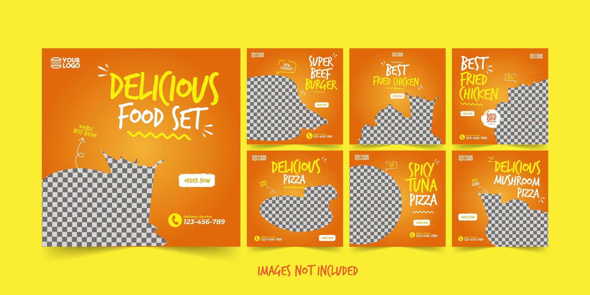 Fast Food Banner for Social Media Advertising Template Set vector