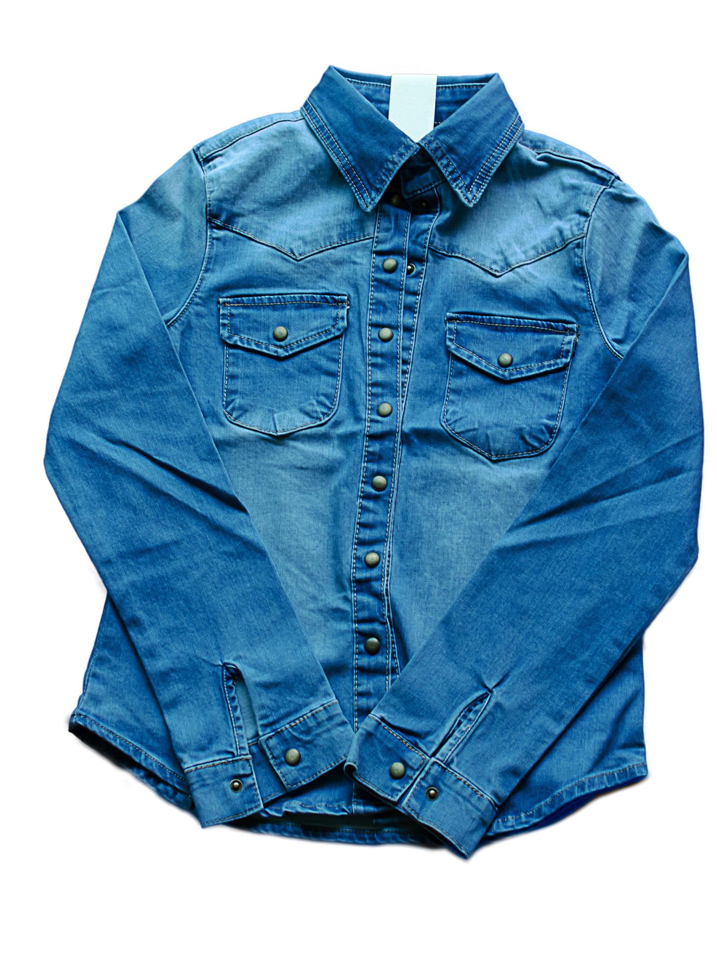 Blue denim shirt on white background 1944136 Stock Photo at Vecteezy