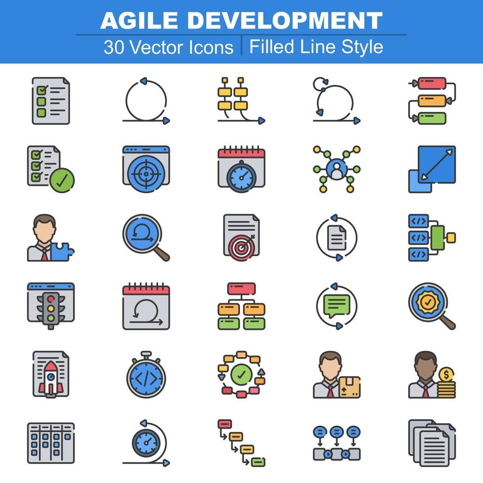 Agile Development Icons Filled line vector
