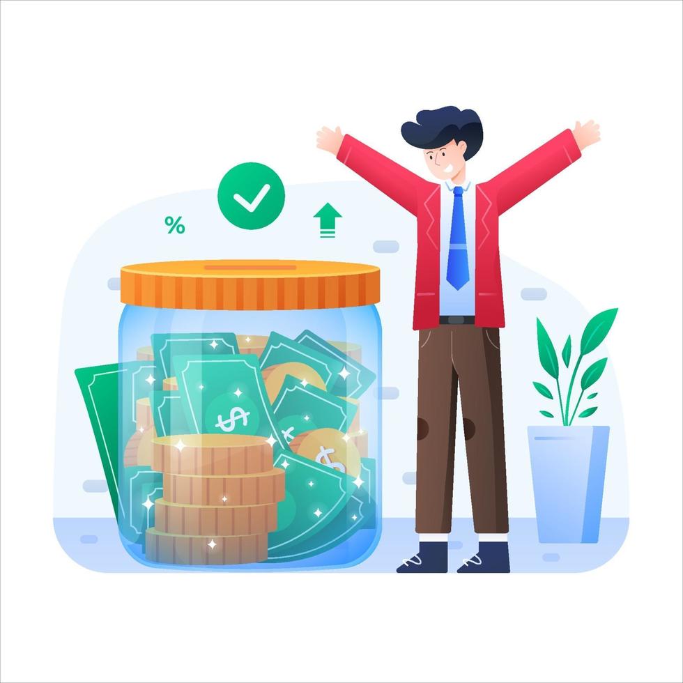 Businessman is happy when he has a lot of savings vector