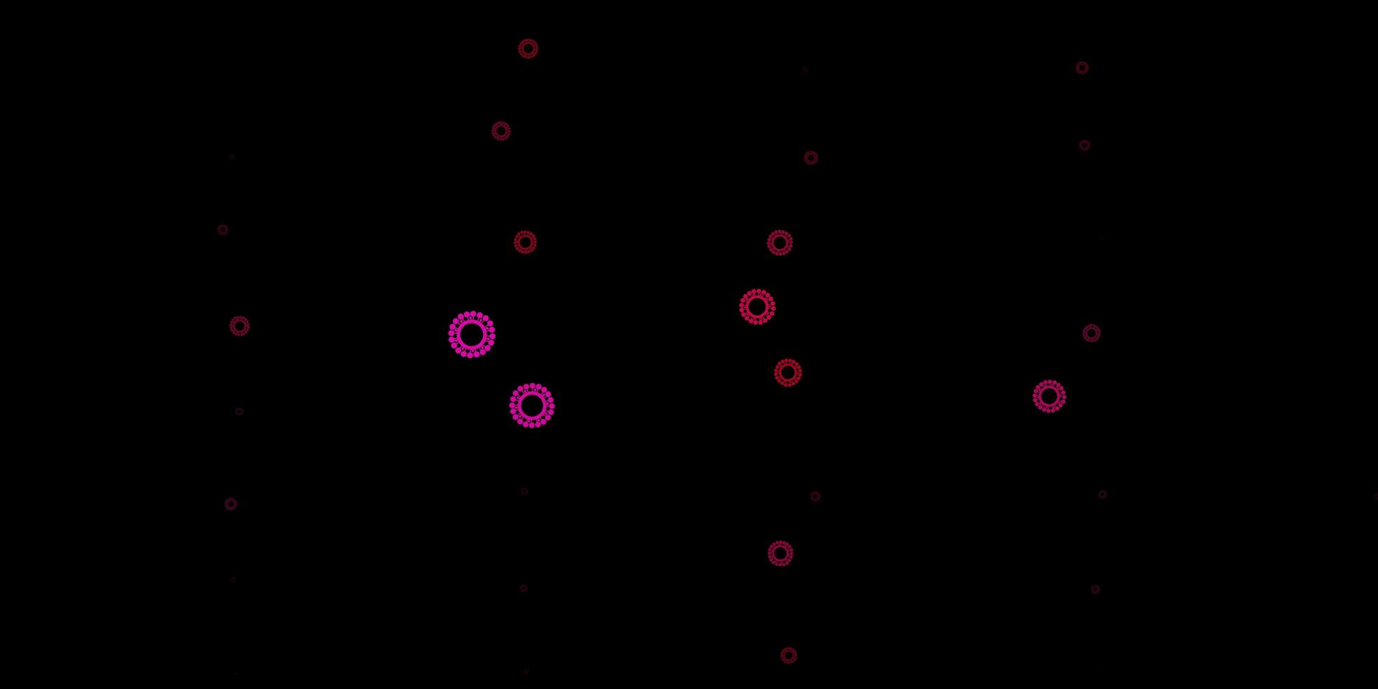 Patrón de vector rosa oscuro con elementos de coronavirus.