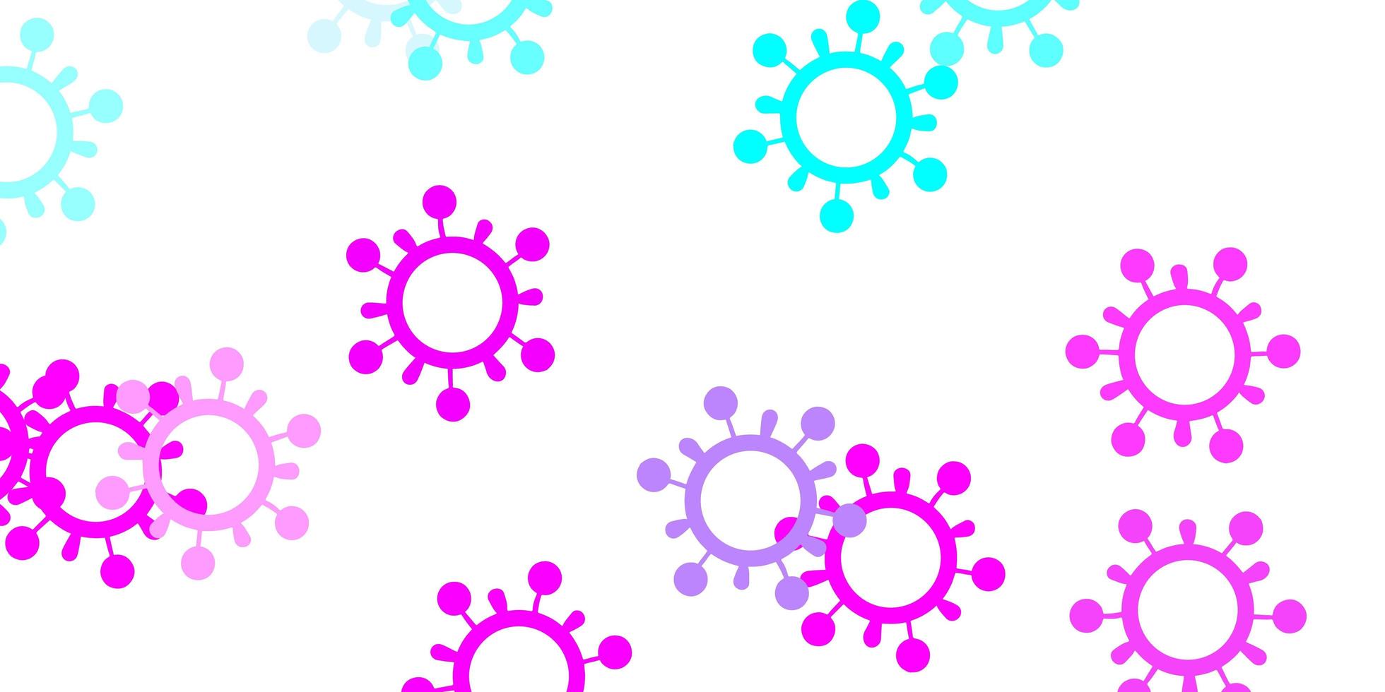 Fondo de vector rosa claro, azul con símbolos de virus.