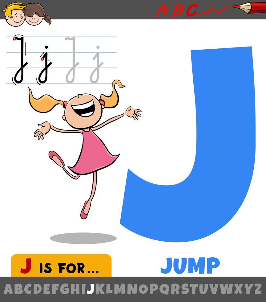 letter J worksheet with jump word vector