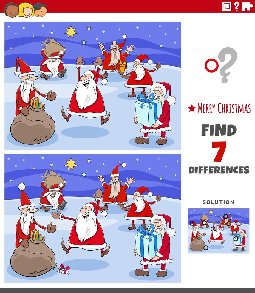 Diferencias tarea educativa para niños con personajes navideños. vector