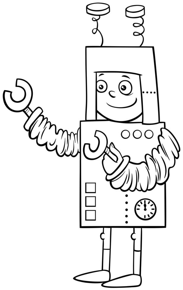 boy in robot costume at Halloween party coloring book page vector