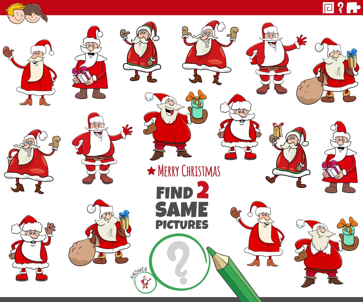 find two same Christmas characters educational task vector