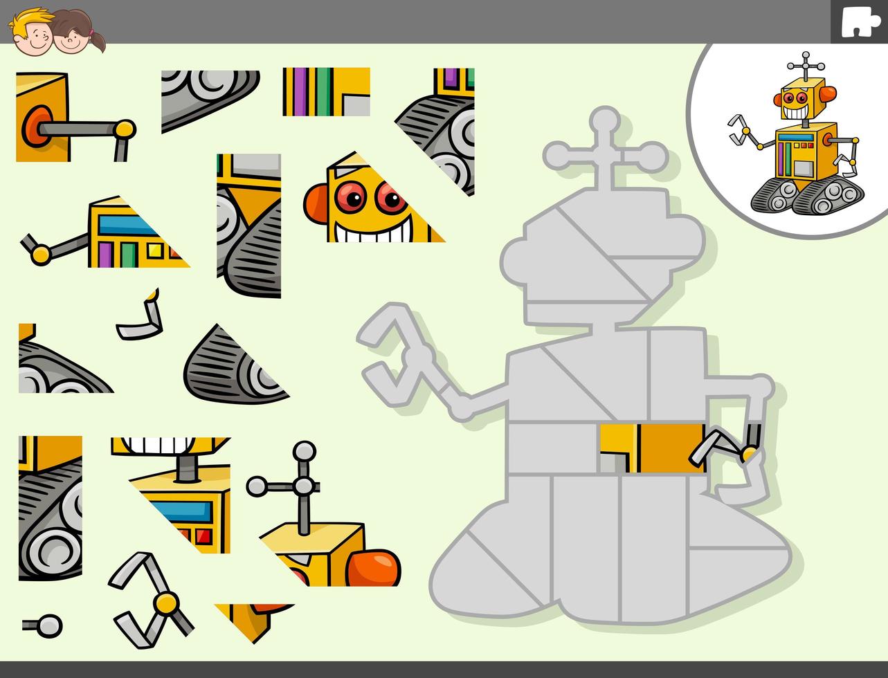 jigsaw puzzle game with robot fantasy character vector