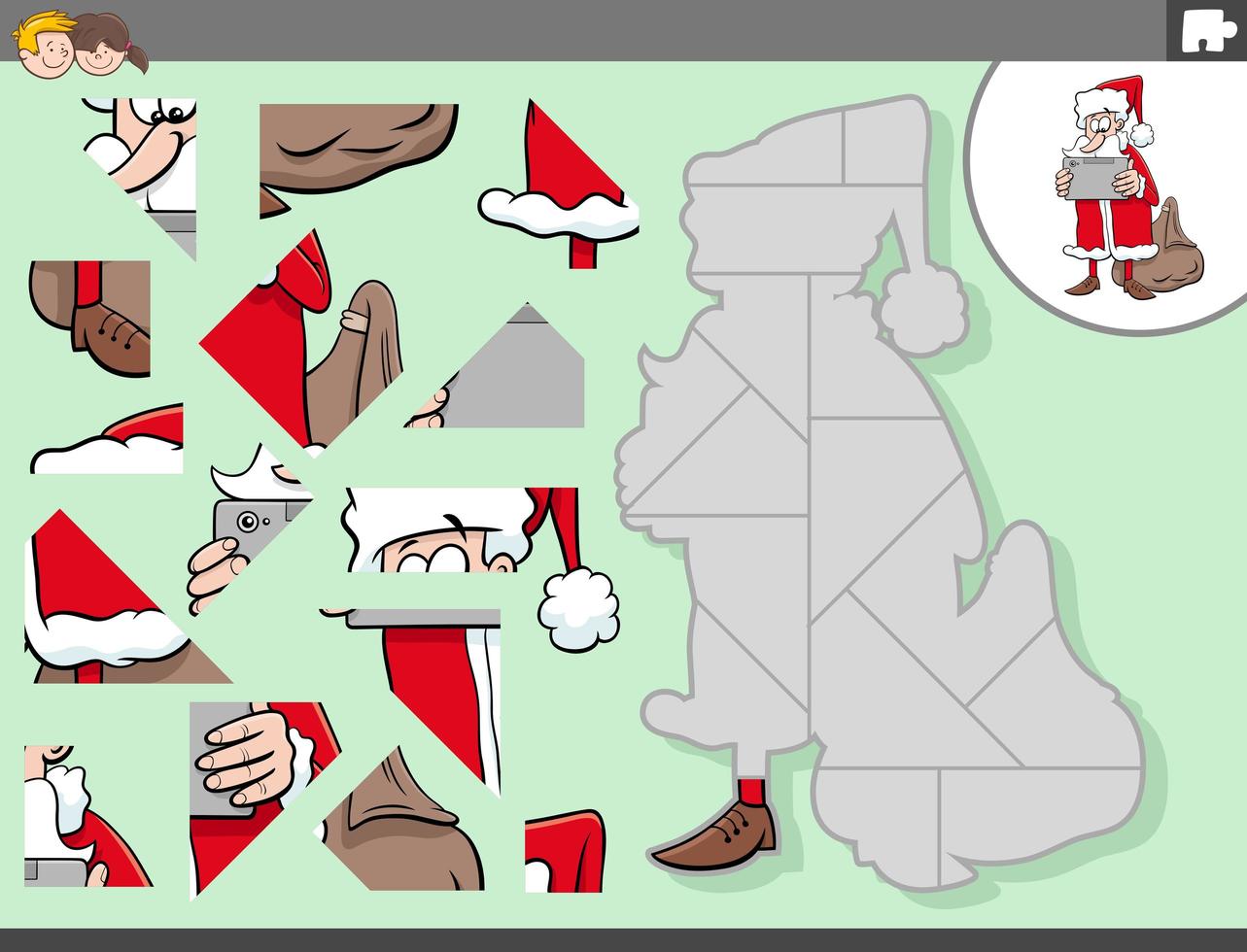 jigsaw puzzle game with Santa Claus character vector